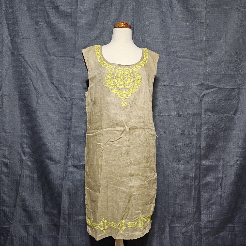 Nurture Linen Embroidered Shift Dress L